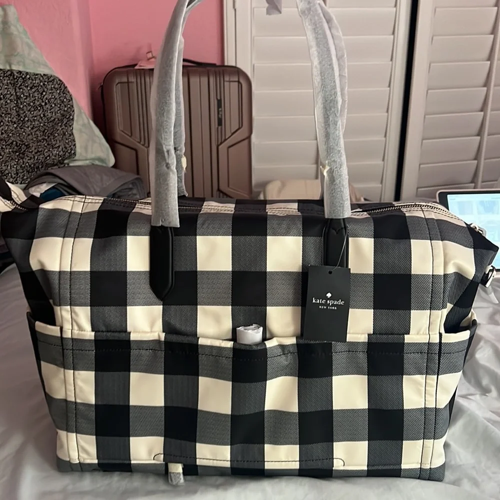 NWT KATE SPADE GINGHAM CHELSEA WEEKENDER DUFFLE BAG - Picture 7 of 8